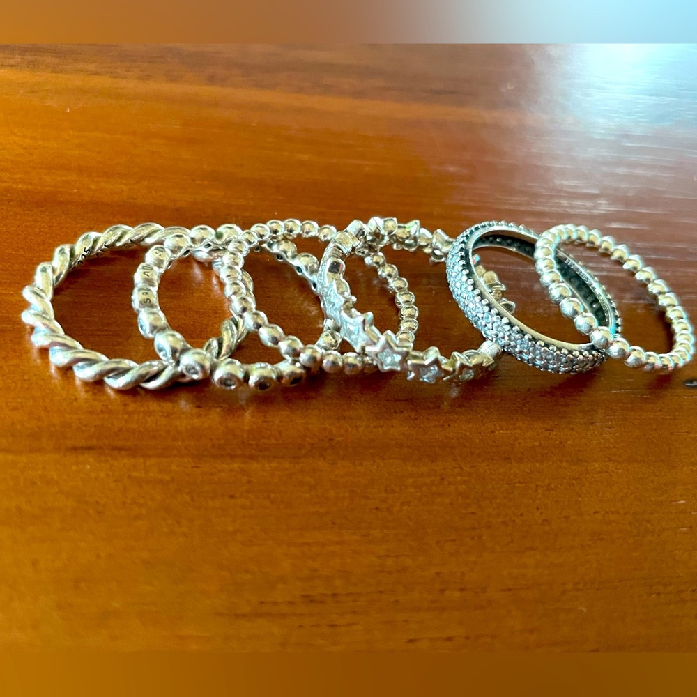 6 Pandora rings, 2 sets of three